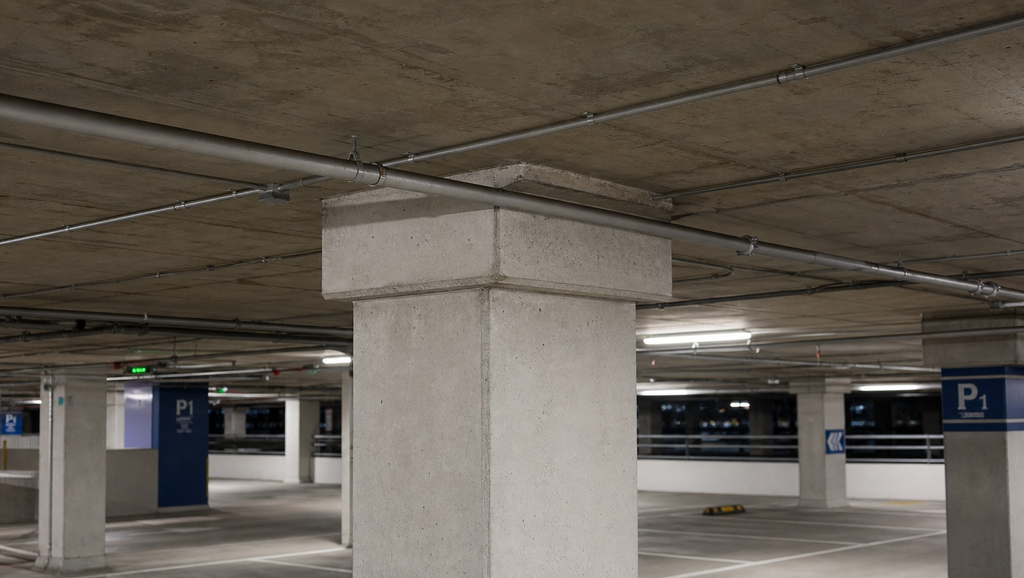 A concrete column and ceiling in an underground pa 1788433665414