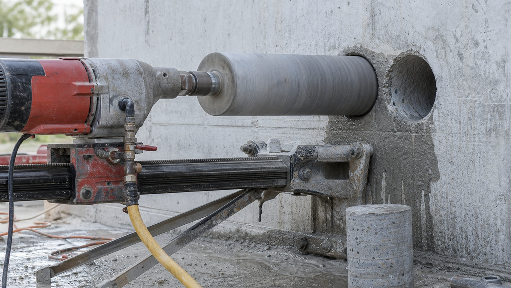 A core drilling machine extracting a cylindrical c 1788434111924