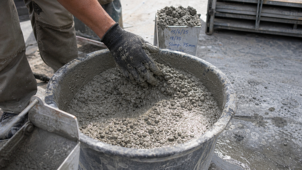 잔골재율(S/a)이 콘크리트 품질에 미치는 영향 3 A small trial batch of fresh concrete being mixed 1788435561226