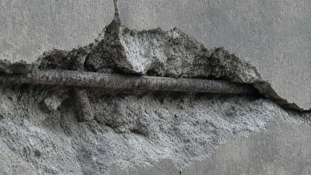 Close up of concrete spalling damage after high he 1788433661867