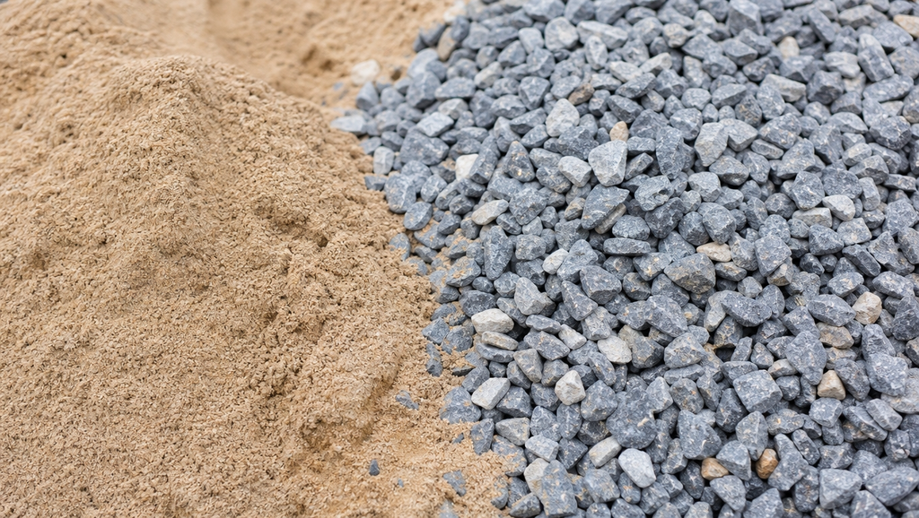 잔골재율(S/a)이 콘크리트 품질에 미치는 영향 1 Close up of construction sand and gravel side by s 1788435557841