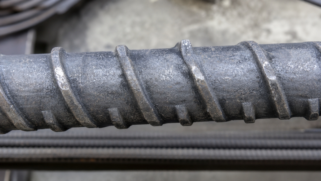 Close up of deformed reinforcing steel bar showing 1788433836054