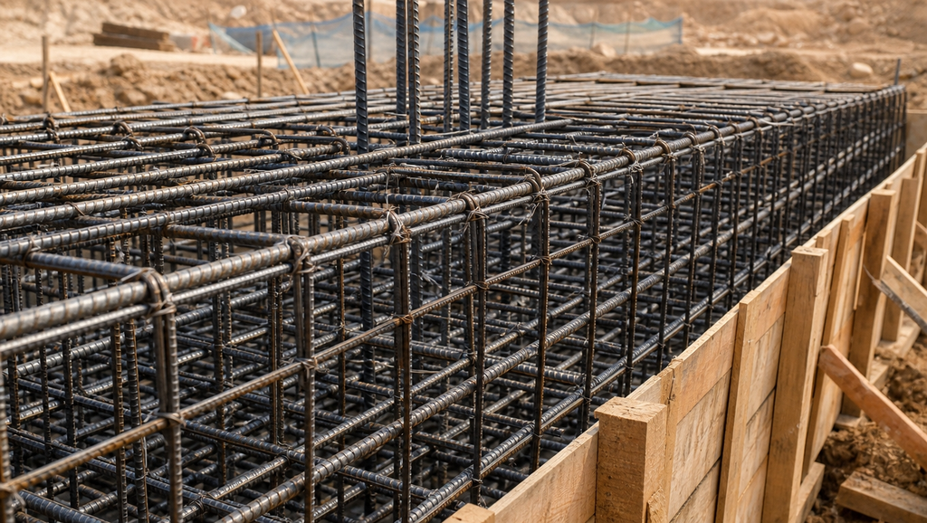 Reinforcing steel rebar cage arranged inside formw 1788433834488